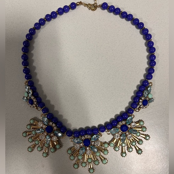Goldtone and shades of blue statement necklace - Picture 1 of 3